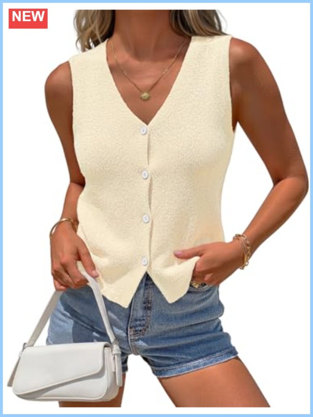 Sleeveless Sweater Vest V Neck Button Down Knit Tank Cardigan